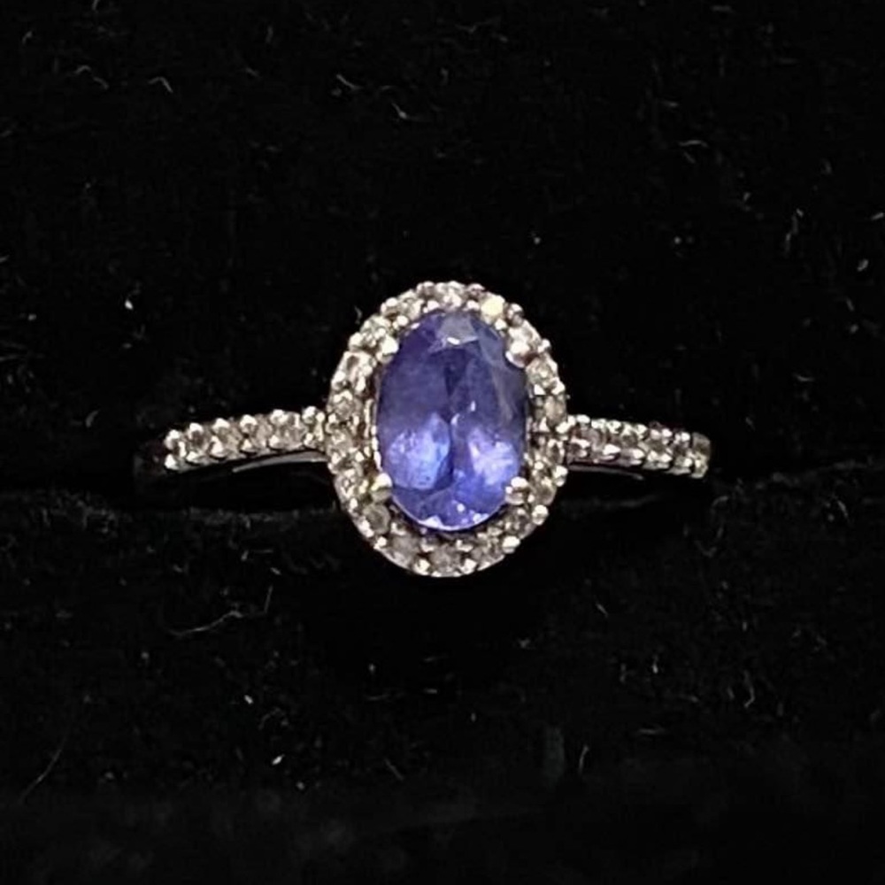 14k white gold, Tanzanite and Diamond ring.